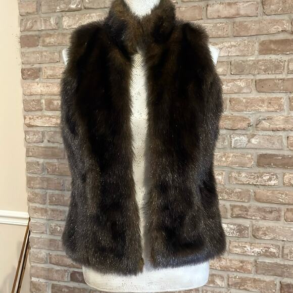 Stunning Y2K Style Faux Mink Fur Vest | Vintage Sans Souci Sleeveless SZ L - Picture 1 of 6